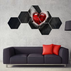 Set tablouri hexagonale Inima rosie